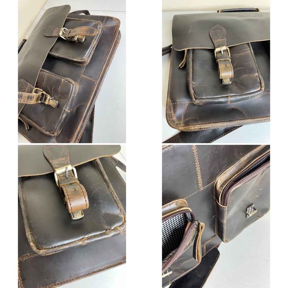New Fullgrain Buffalo Leather Distressed Messenger Bag - Picture 13 of 16